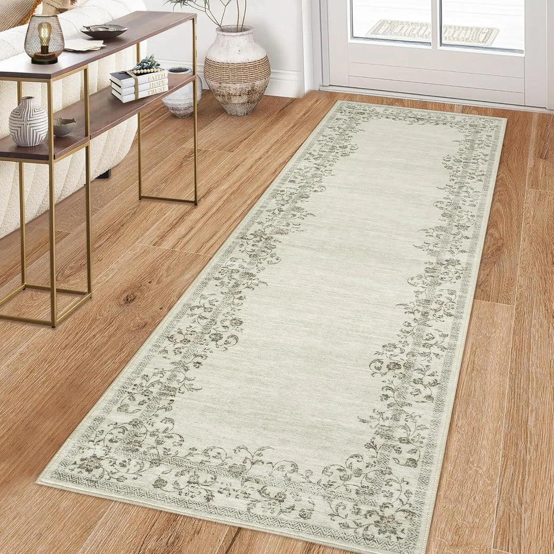 Washable Area Rug for Bedroom Farmhouse Rugs for Living Room Indoor Floral Bordered Large Rug Soft Carpet for Dining Room Office