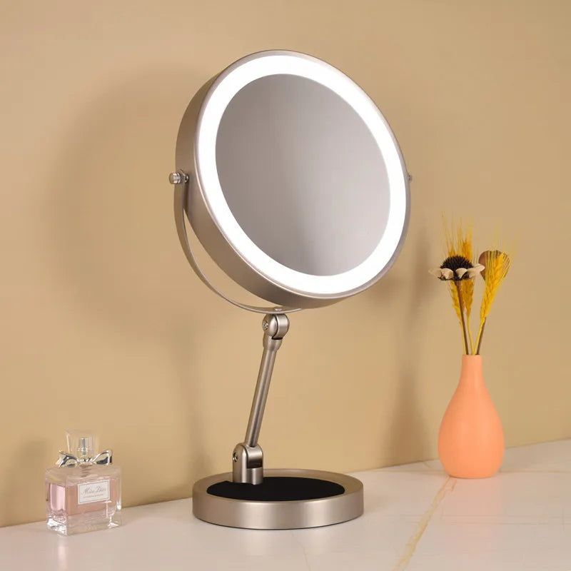 8 Inch Makeup Mirror With Light Lamp 5/7/10X Magnification 3 Color Lights,Adjustable Brightness Height Standing Cosmetic Mirror