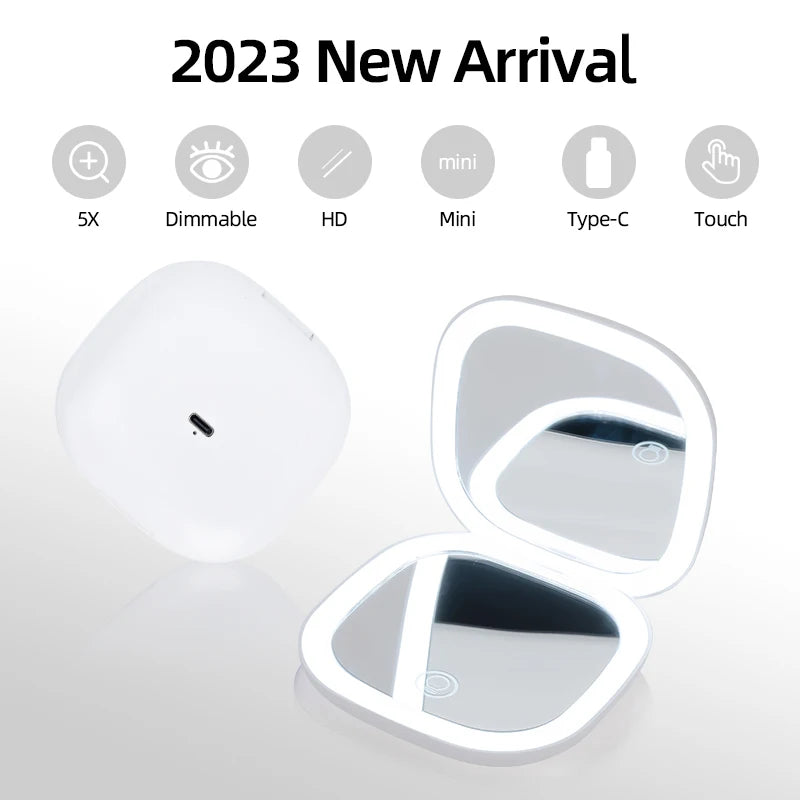 Mini Makeup Mirror Led Compact Pocket Portable Foldable Cosmetic Charge Makeup Mirror With 10X Light Magnifying Makeup Mirror