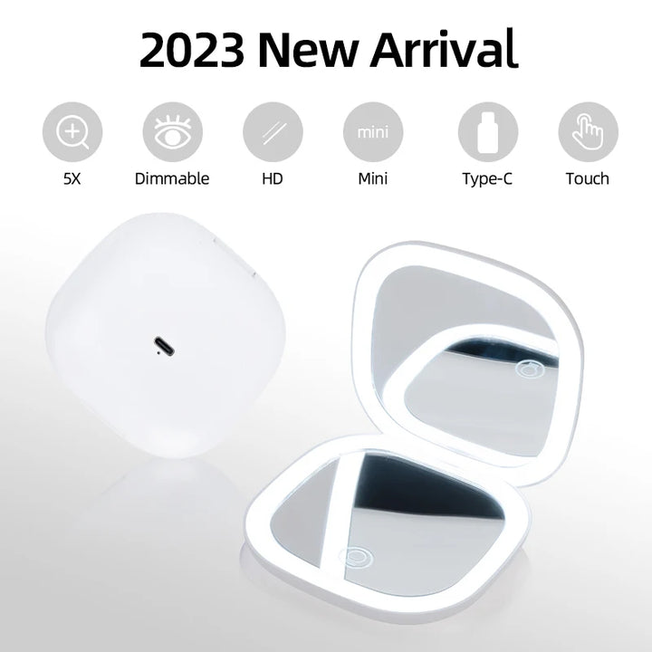 Mini Makeup Mirror Led Compact Pocket Portable Foldable Cosmetic Charge Makeup Mirror With 10X Light Magnifying Makeup Mirror