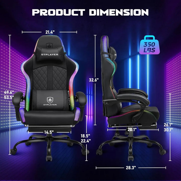 RGB Gaming Chair with Footrest and LED Lights, Reclining Computer Chair for Adults