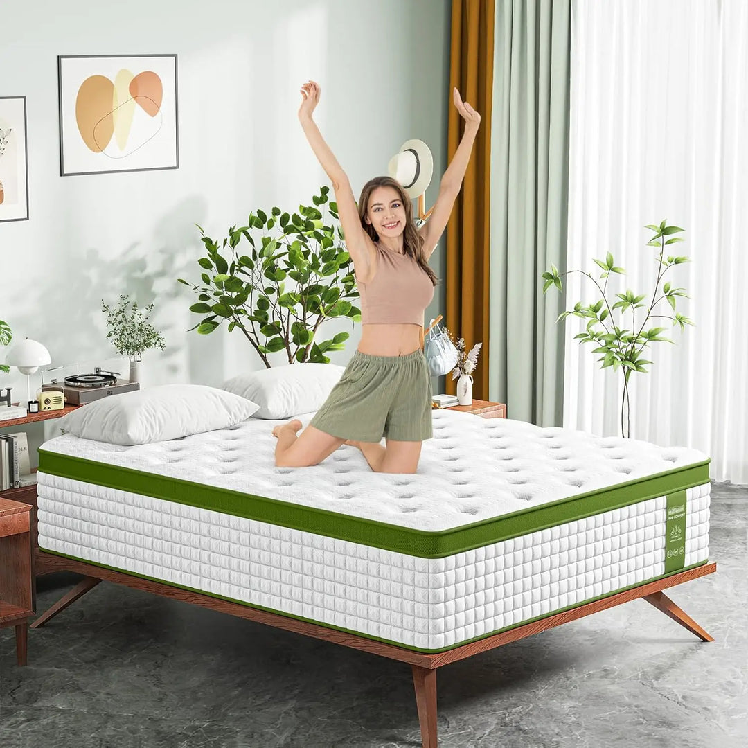 Queen Mattress, 14 Inch Hybrid Mattress Queen Size in a Box with Gel Memory Foam and Pocket Springs