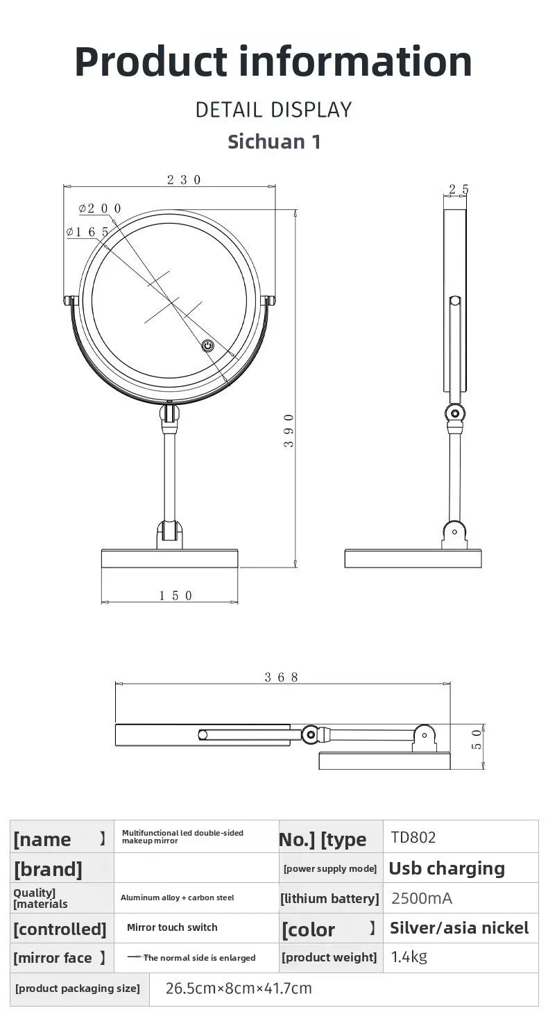 8 Inch Makeup Mirror With Light Lamp 5/7/10X Magnification 3 Color Lights,Adjustable Brightness Height Standing Cosmetic Mirror
