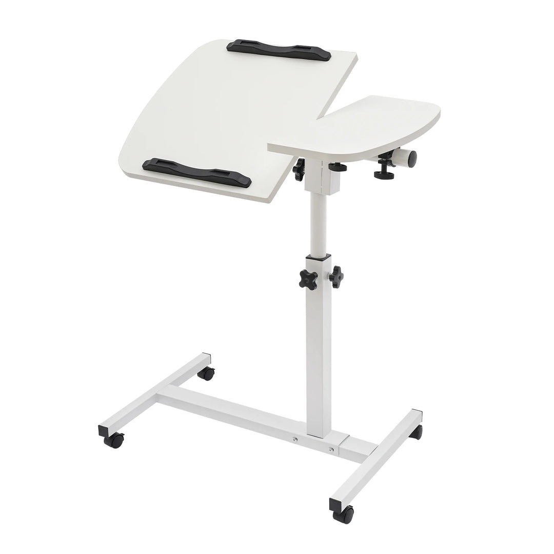 Height Adjustable White Computer Desk Stand with Wheels Adjustable Rolling Laptop Table Suitable for Bedroom, Living Room, Study