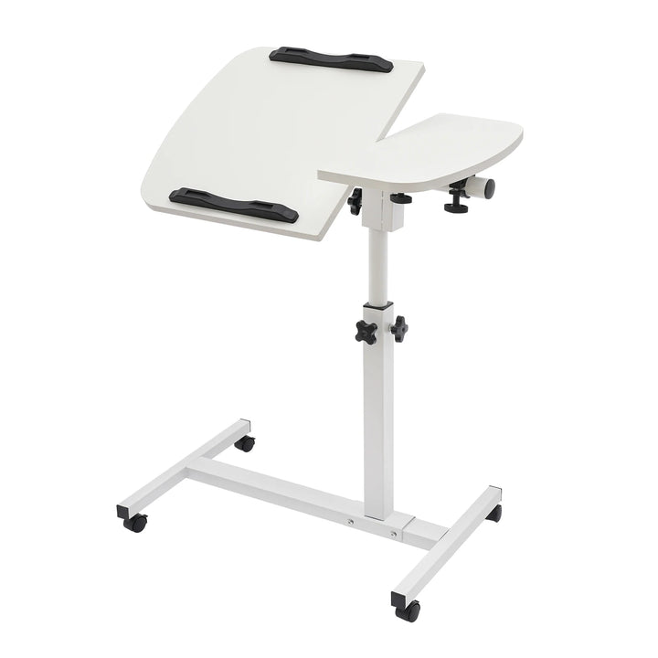 Height Adjustable White Computer Desk Stand with Wheels Adjustable Rolling Laptop Table Suitable for Bedroom, Living Room, Study