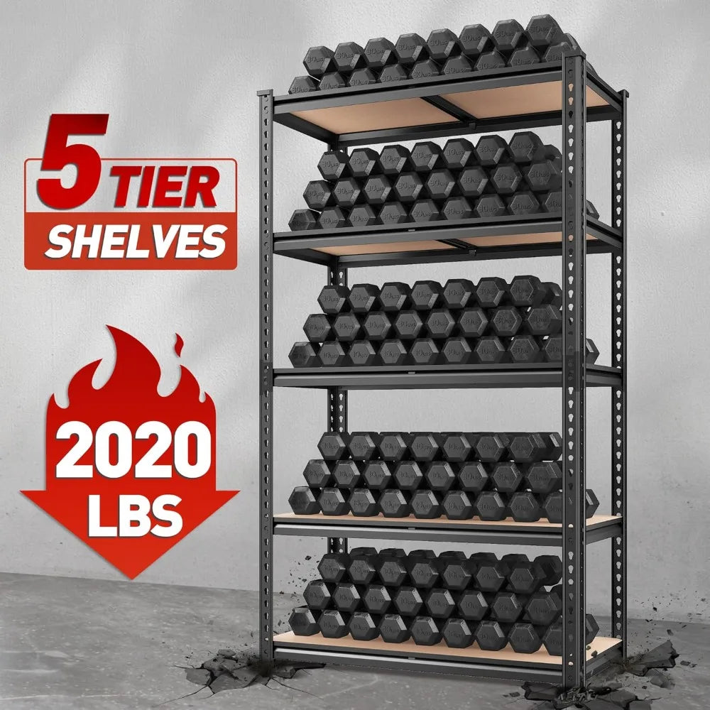 2020LBS Storage Shelves 5 Tier Garage Shelving Heavy Duty,  72" H x 35.55" W x 16" D, Black