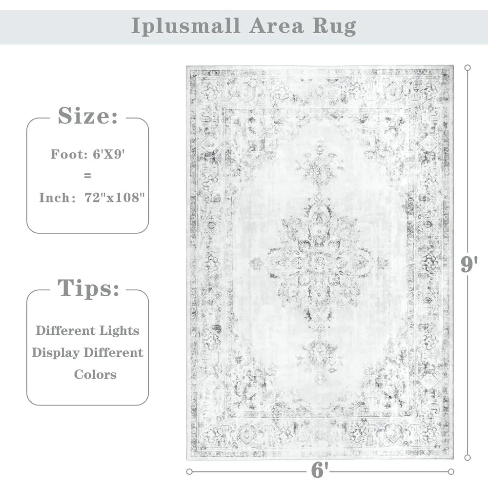 6x9 Washable Area Rug for Living Spaces, Large Bedroom Rugs, Vintage-Style Dining Room Floor Coverings, Non-Slip Soft Low Pile C