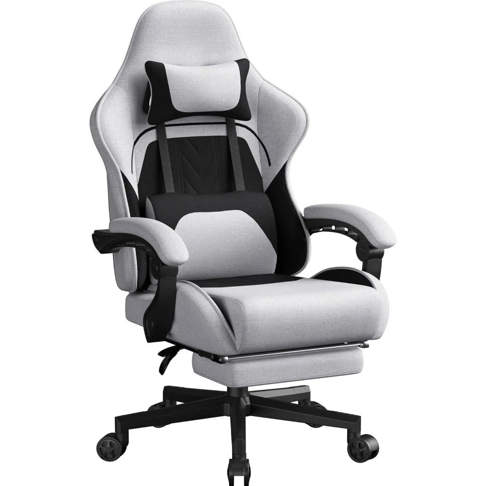 Big and Tall Gaming Chair Fabric with Footrest Pocket Spring Cushion for Home Office, High Back Recliner Height Adjustable