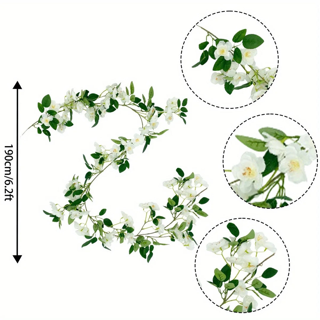 2 Pcs Artificial Cherry Blossom Flower Vine Hanging Cherry Blossom Flower Silk Garland Hanging Vines Faux Flowers For