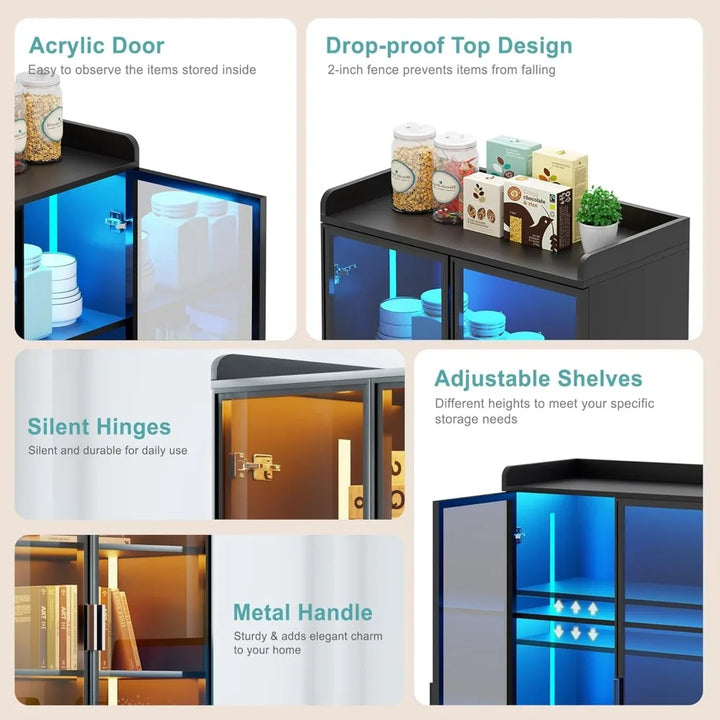 66" Display Cabinet with LED Lights, 5 Tier Curio Cabinet Bookcase with Adjustable Shelves, Tall Storage Cabinet with Human Bod