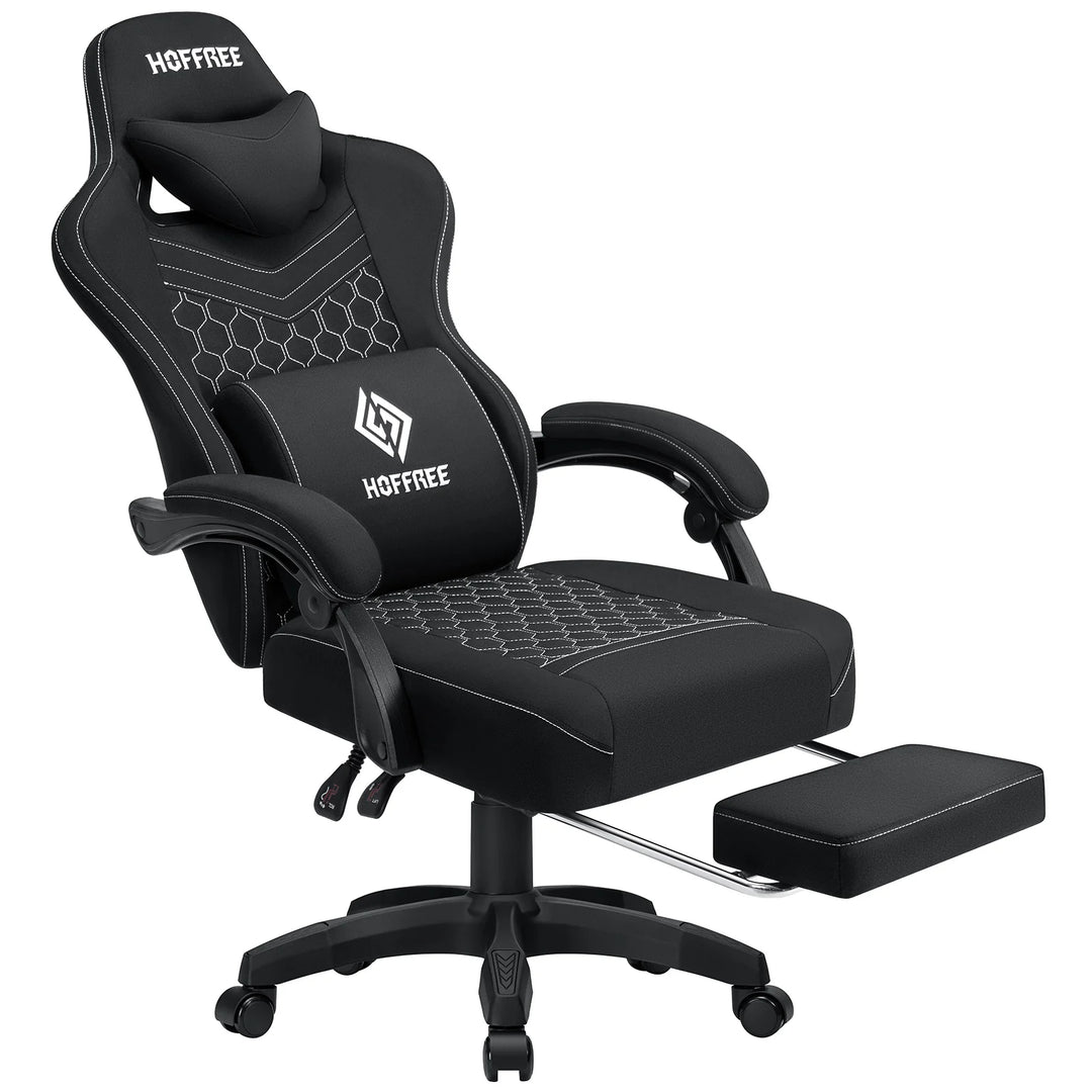 Breathable Gaming Chair With Lumbar Cushion Bluetooth Speaker Dual Function Point Massage Height Adjustable Office Computer Chai