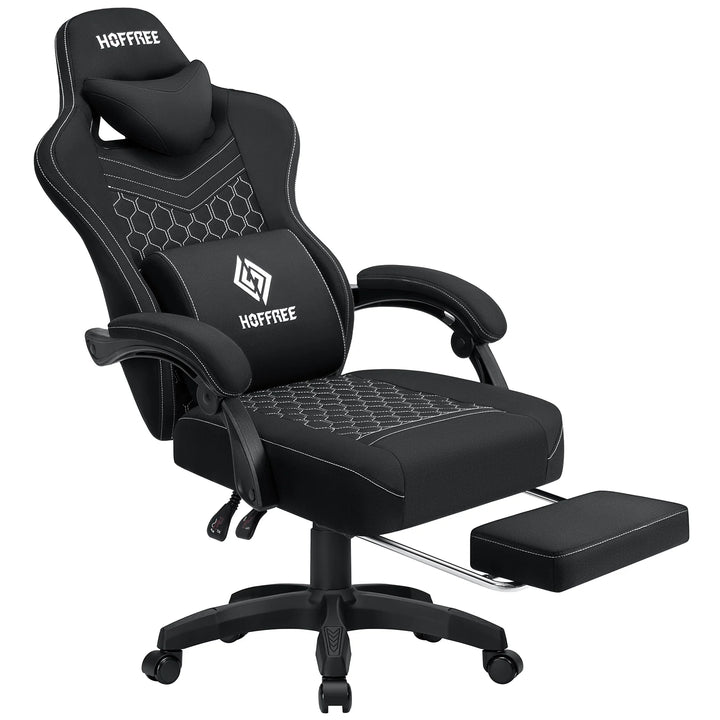 Breathable Gaming Chair With Lumbar Cushion Bluetooth Speaker Dual Function Point Massage Height Adjustable Office Computer Chai