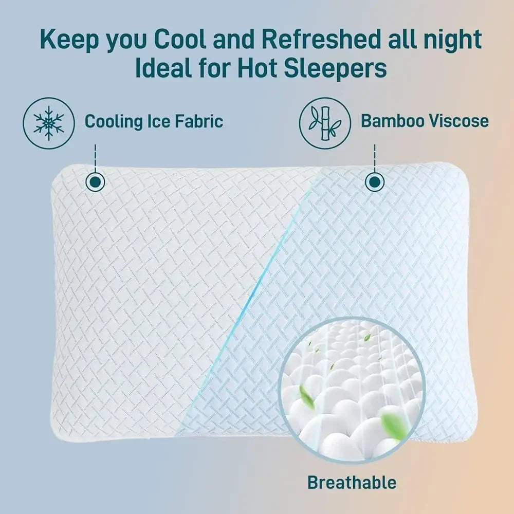 Adjustable Shredded Memory Foam Cooling Pillows Hypoallergenic Soft Plush Sleep Support Back Stomach Side Sleepers Set of 2