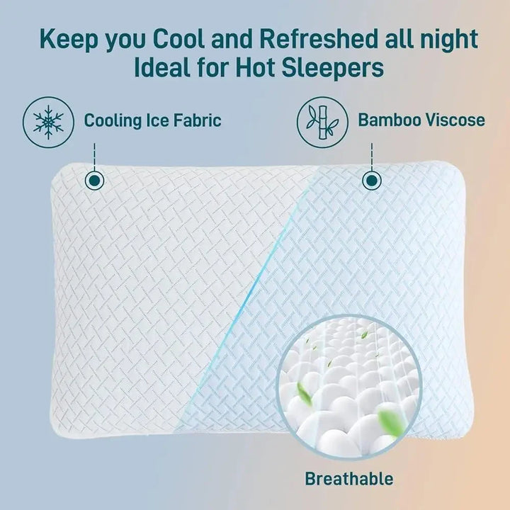 Adjustable Shredded Memory Foam Cooling Pillows Hypoallergenic Soft Plush Sleep Support Back Stomach Side Sleepers Set of 2