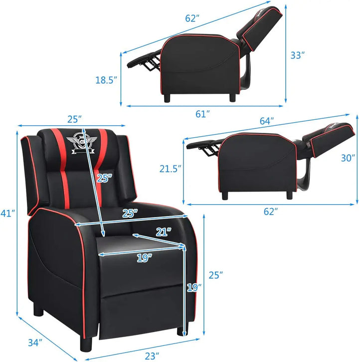 1. Giantex Gaming Recliner Chair with Massage, Adjustable Footrest & Remote Control, Red