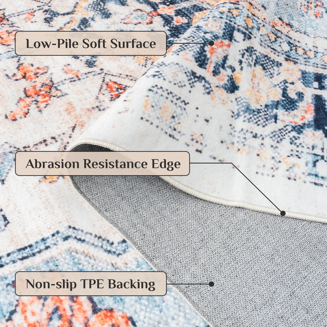 Orhopui vintage boho design, washable area rugs non-slip rugs for living room bedroom traditional woven rugs stain resistant