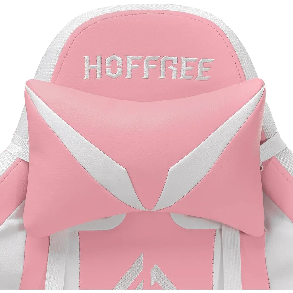 Pink Gaming Chair with Speakers and Led Lights Massage Video Game Chair with Footrest Reclining Computer Gaming Chair for Girls