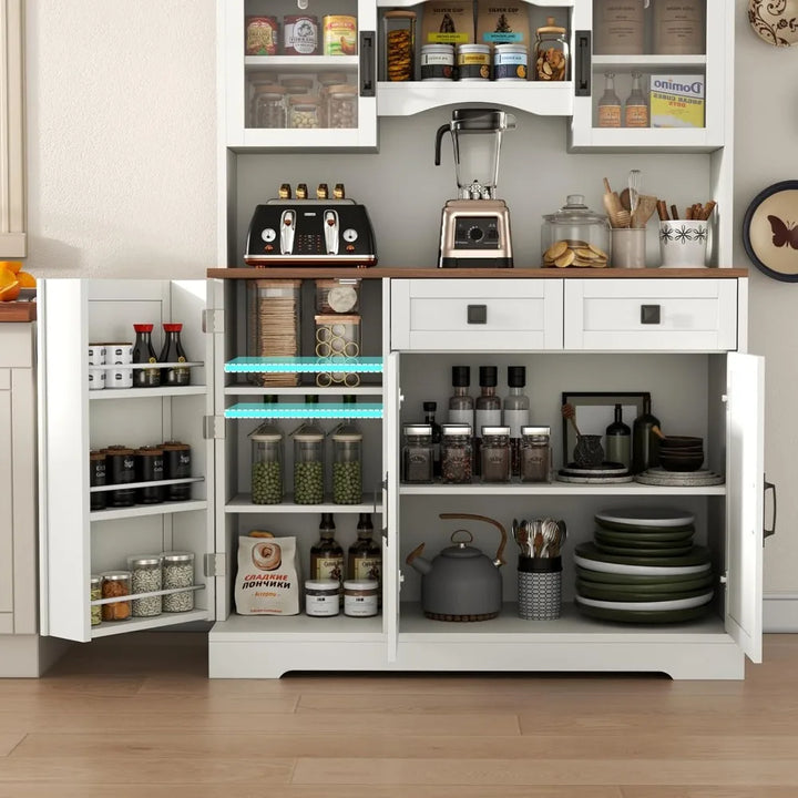 71" tall metal pantry storage cabinet with doors and 4 adjustable shelves, white kitchen food pantry cabinets, tall freestanding