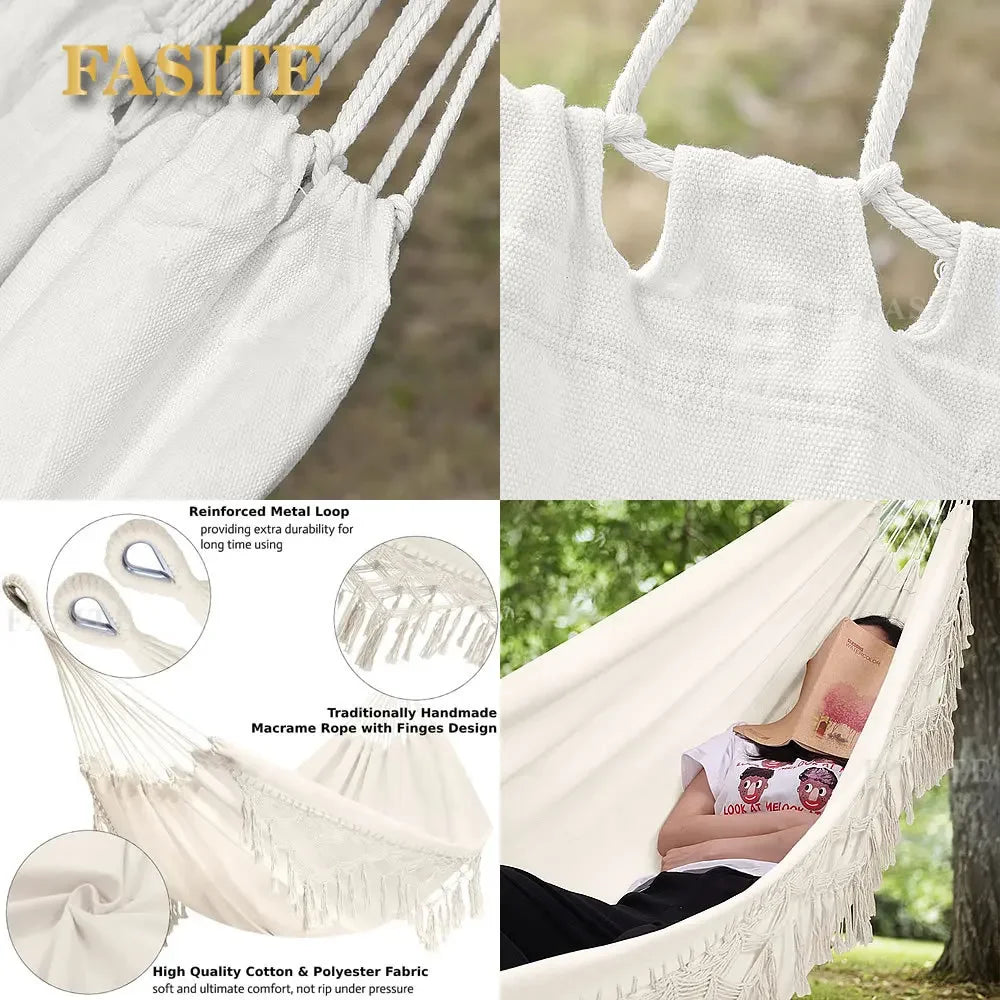 ins Style 2 Person Hammock Boho Large Macrame Fringe Double Deluxe Hammock Swing Net Chair Outdoor Indoor Hanging Deco