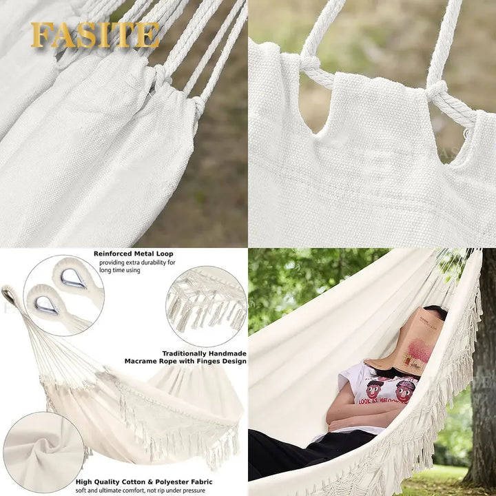 ins Style 2 Person Hammock Boho Large Macrame Fringe Double Deluxe Hammock Swing Net Chair Outdoor Indoor Hanging Deco