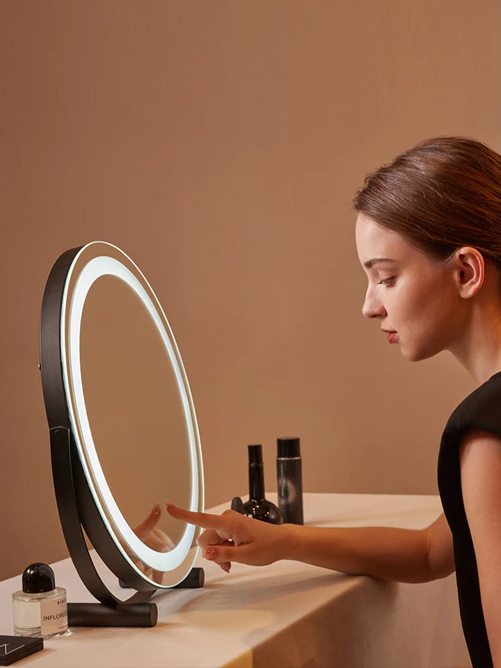 Dressing table mirror, makeup mirror, desktop bedroom, household circular makeup mirror, LED makeup table, makeup mirror