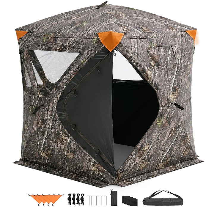 SucceBuy Hunting Blind, 270° See Through Ground Blind, 2-3 Person Pop Up Deer Blind for Hunting with Carrying Bag, Portable Tent