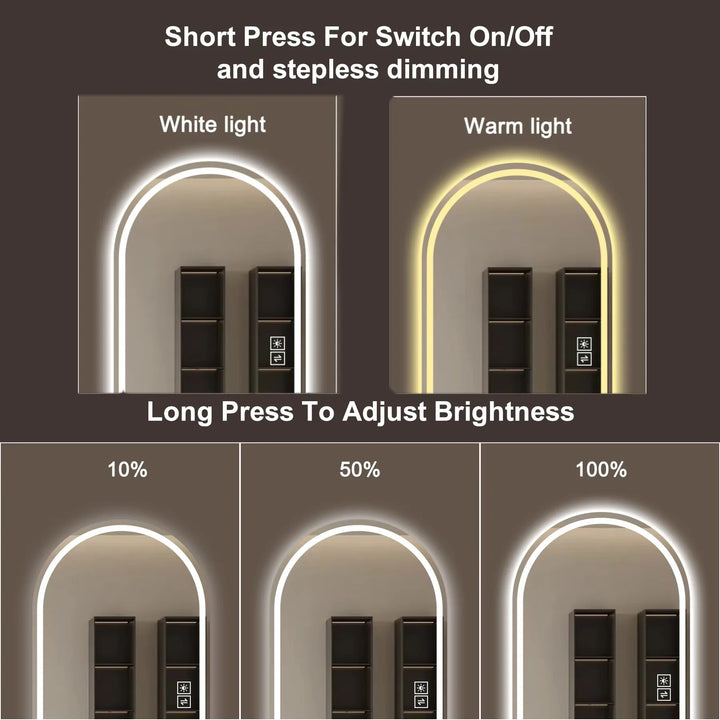 65" x 21" Arch Design LED Full Length Mirror ,Dimmable,  High Definition & Explosion-Proof, Full-Length Standing or Wall