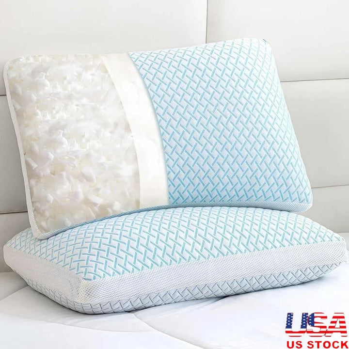 Adjustable Shredded Memory Foam Cooling Pillows Hypoallergenic Soft Plush Sleep Support Back Stomach Side Sleepers Set of 2