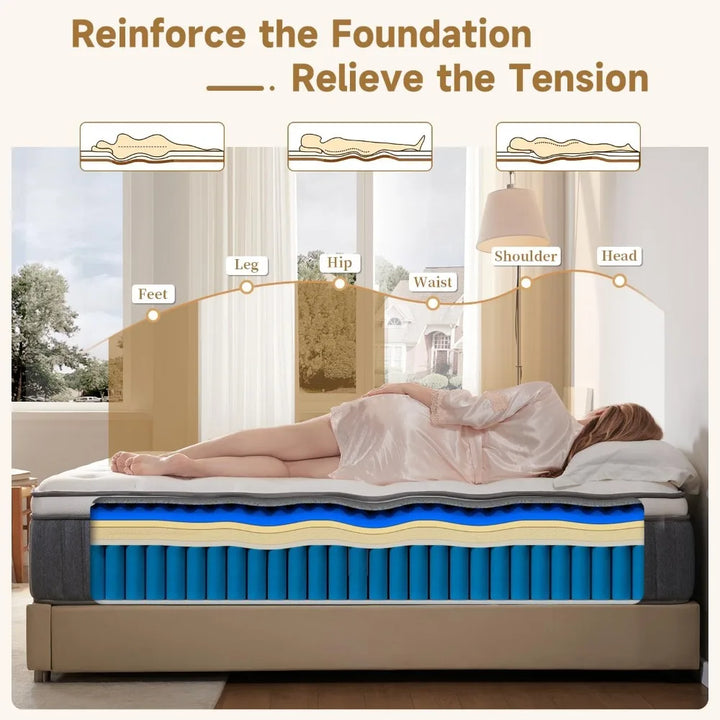 10 Inch Queen Size Hybrid Mattress with Gel Memory Foam and Individual Pocketed Coils for Motion Isolation & Edge Support