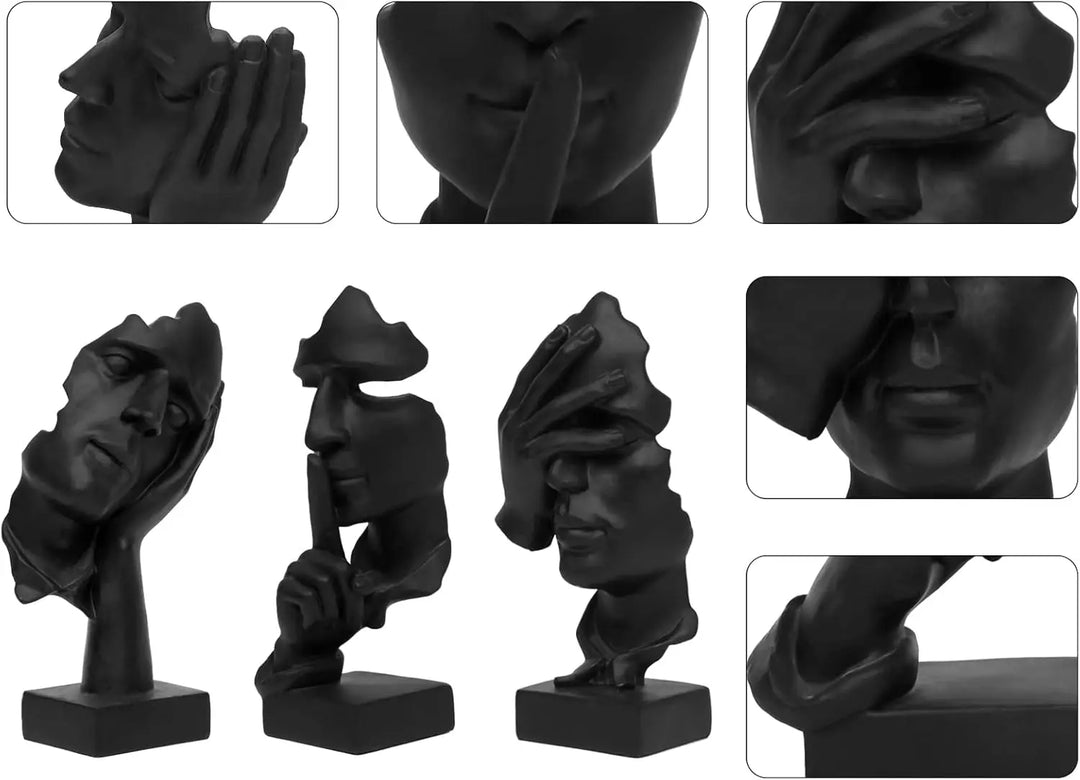 3 Pcs Thinker Statue, Silence is Abstract Art Figurine,  Modern Home Resin Sculptures Decorative Bookshelf Desktop(Gold), A-41