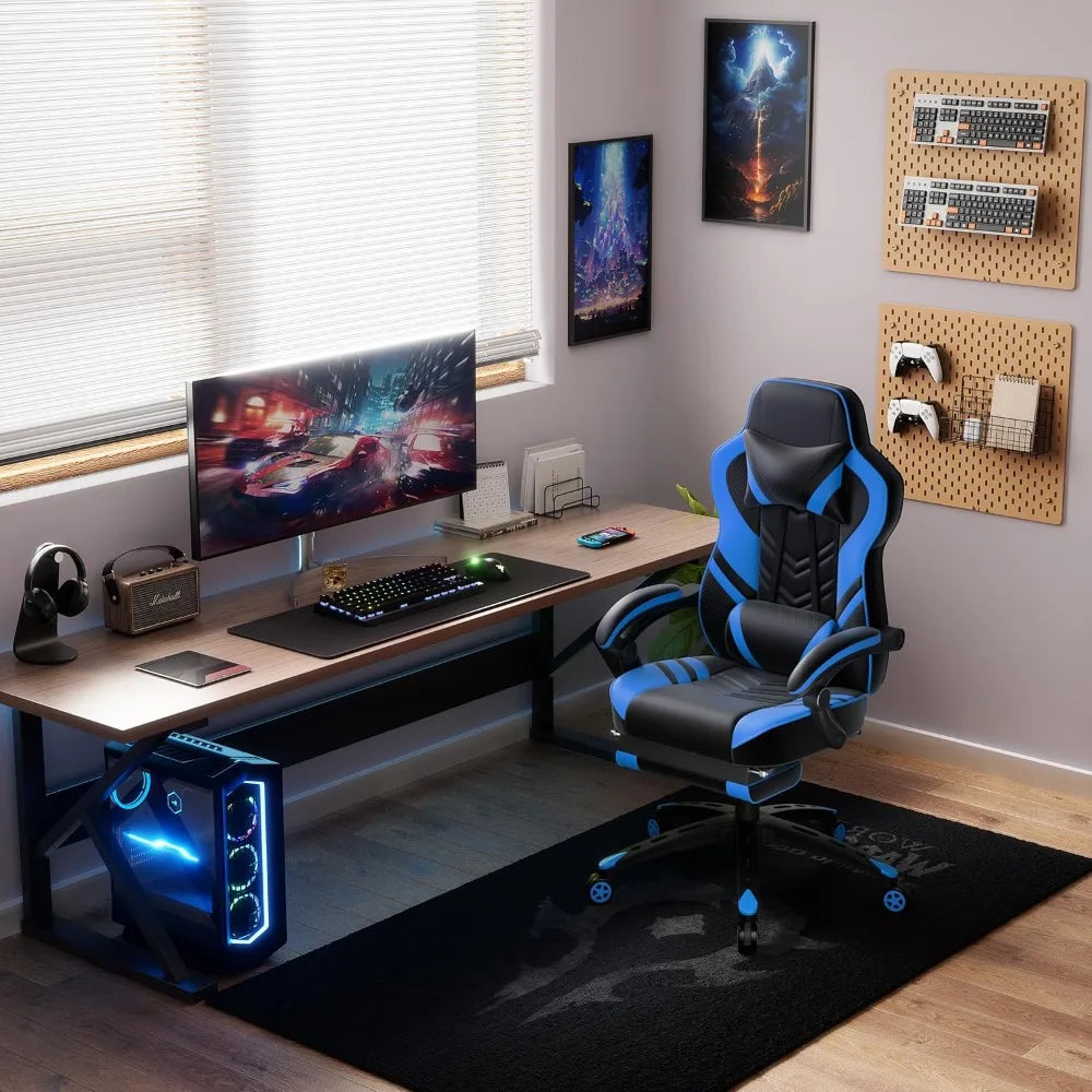 Gaming Chair Video Game Chair with Footrest and Lumbar Support Racing Style PU Leather Computer Chair Ergonomic Adjustable Swiv