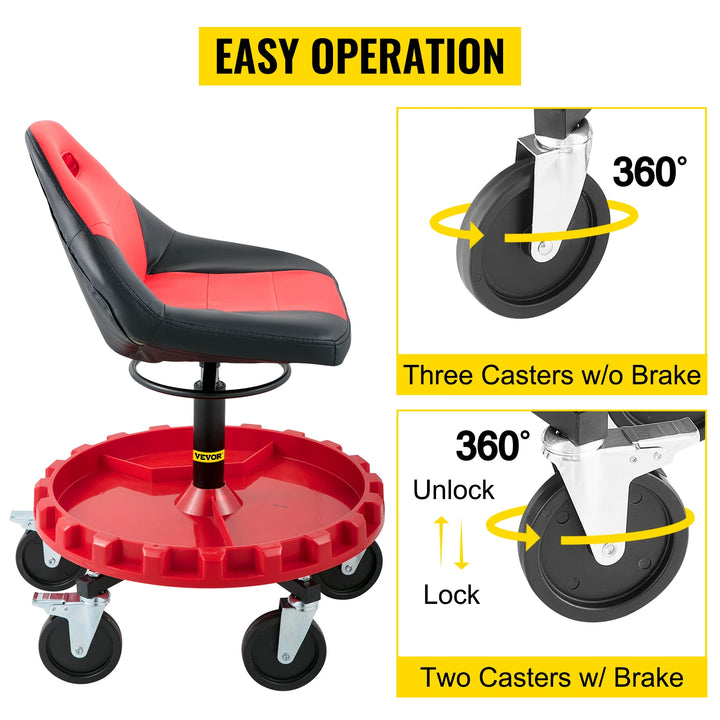 Rolling Garage Stool 300LBS Capacity 21"-26" Adjustable Height Range Mechanic Seat with Swivel Casters and Tool Tray