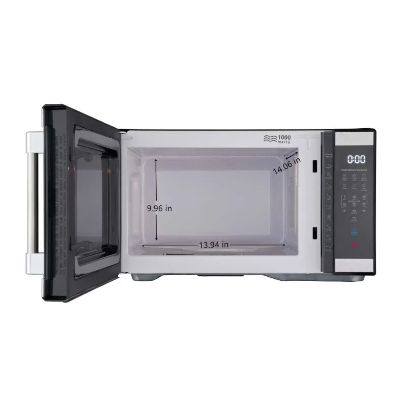 Hamilton Beach 1.1 Cu ft Countertop Microwave Oven, White and Stainless Steel