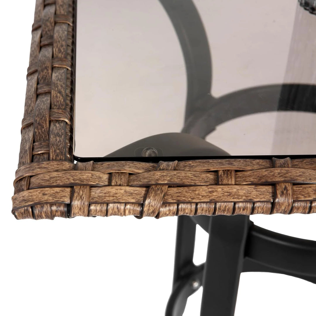 3 Piece Outdoor Bistro Table Set Modern Square Patio Table and Chairs All Weather Steel Balcony Furniture for Yard Garden