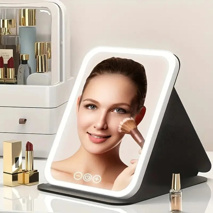 HOTU Makeup Mirror with Lights, Portable Lighted Beauty Mirror, 3 Color Lighting, Dimmable Touch Screen, Rechargeable Tabletop L