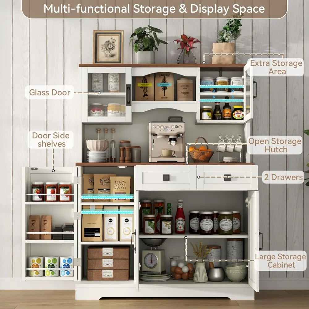 71" tall metal pantry storage cabinet with doors and 4 adjustable shelves, white kitchen food pantry cabinets, tall freestanding