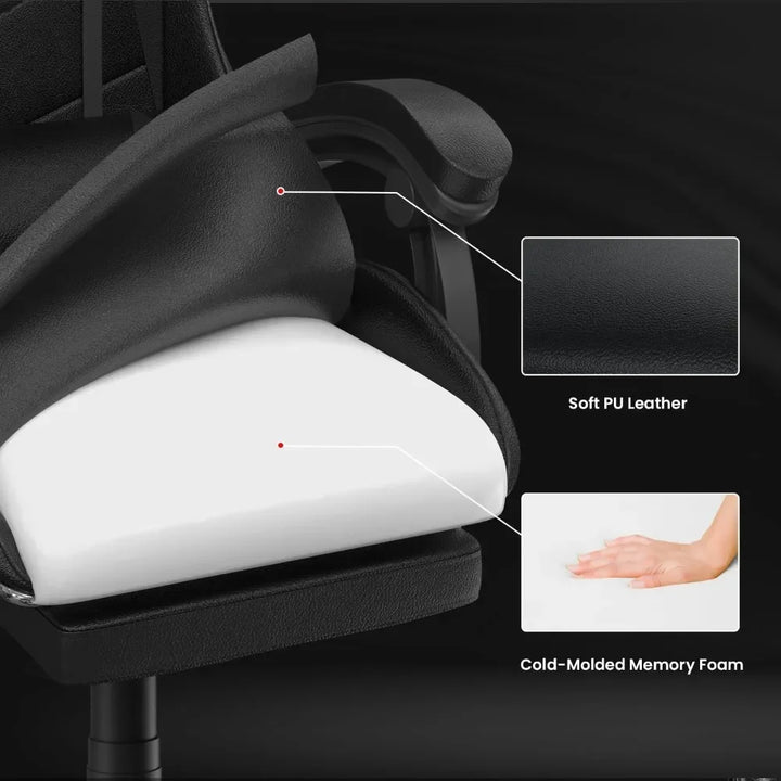 Gaming Chair with Footrest, Ergonomic Computer Game Chairs, Headrest and Lumbar Support, Adjustable Height, Reclining