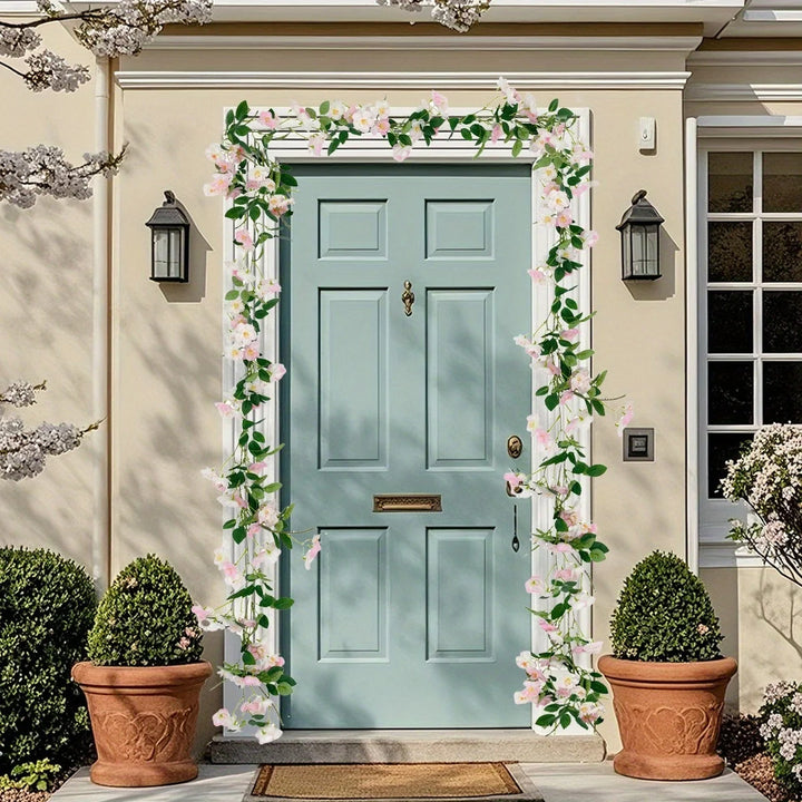 2 Pcs Artificial Cherry Blossom Flower Vine Hanging Cherry Blossom Flower Silk Garland Hanging Vines Faux Flowers For