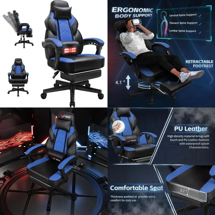Ergonomic High-Back Gaming Chairs with Footrest and Massage Lumbar Support for Big and Tall Adults