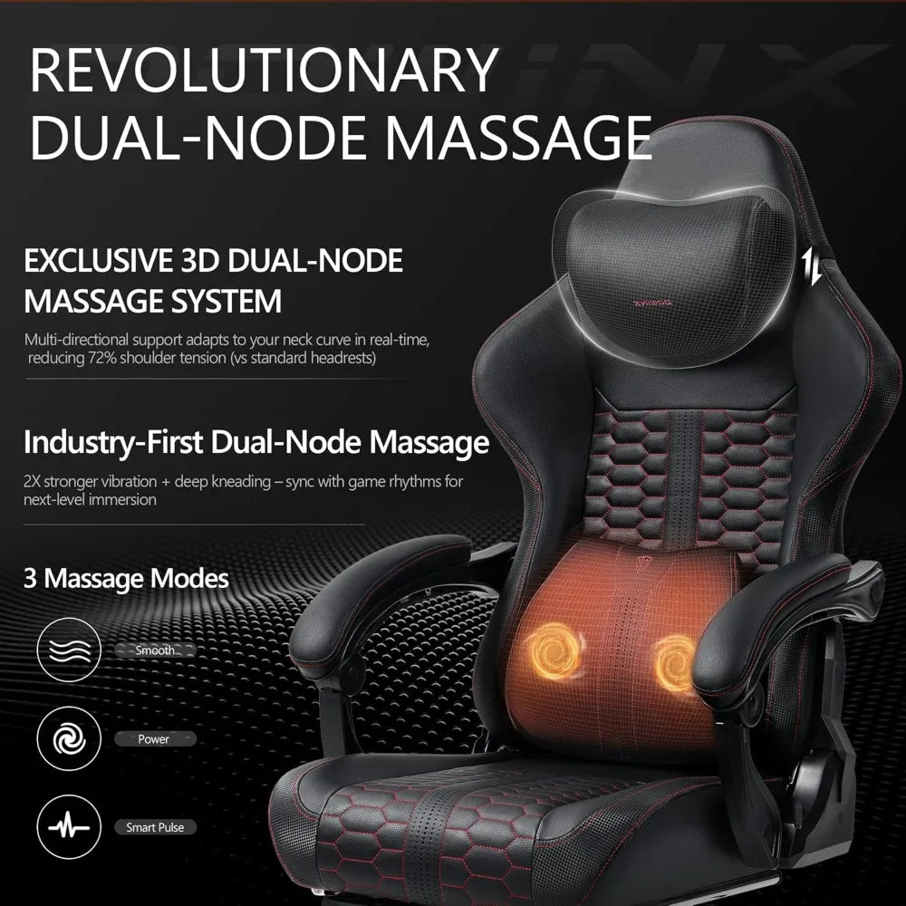 Gaming Chair for Adults with Dual-Point Massage, Ergonomic Racing Style Game Chair Footrest, High Back Computer Chair