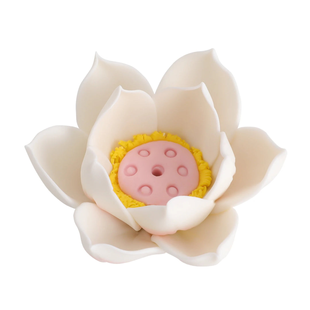 Ceramic Meditating Figurine with Circle LED Lamp – Decorative Sculpture for Home or Office, White/Red/Yellow/Blue, 11.8 x 4.7 x 13 in