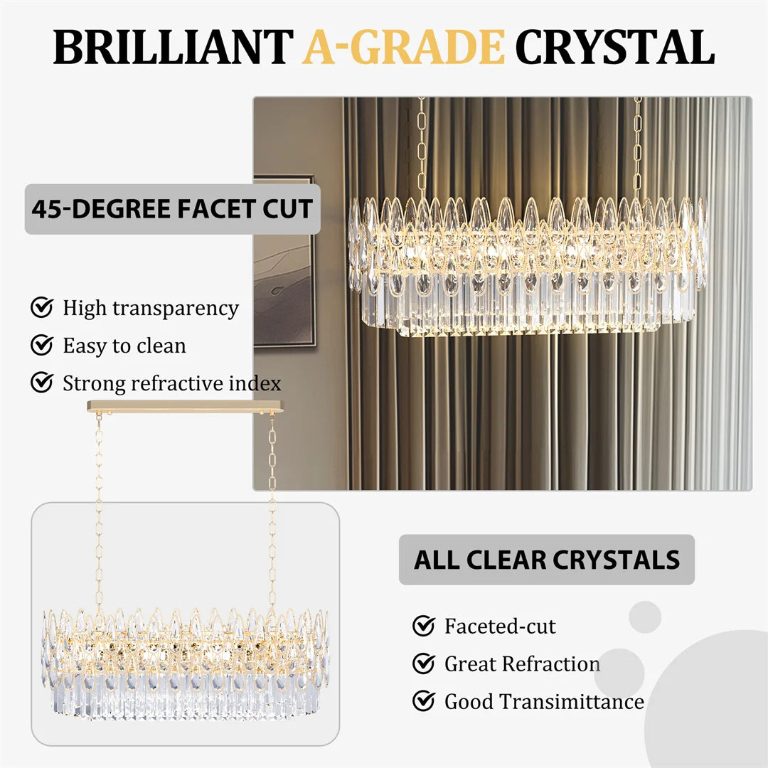 LUVODI Luxury Rectangle Crystal Chandelier Lamp Raindrop Design Pendant Ceiling Light Fixtures for Homes Hotel