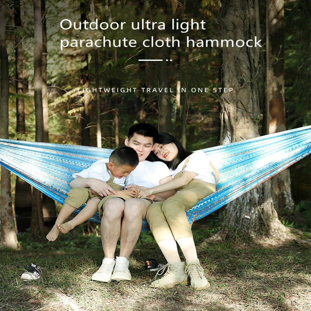 Portable Outdoor Garden Hammocks Quick Open Parachute Cloth Double Travel Camping Sleeping Hanging Hammock Swing Nature Hike