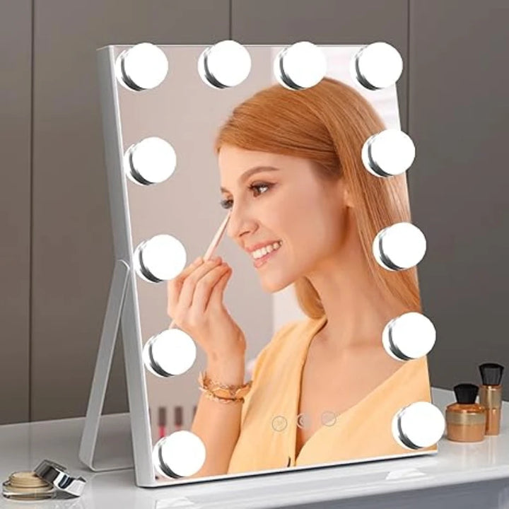 Tabletop Vanity Mirror with 12 LED Bulbs with 3 Color Lighting Modes, Bedroom, Bathroom Vanity Mirror, Touch Controls