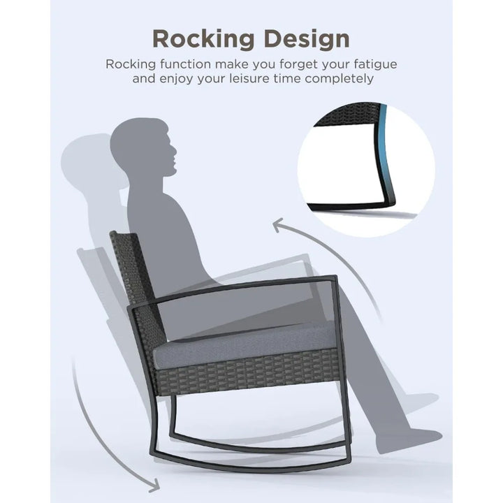 3 Pieces Patio Furniture Set Rocking Bistro Set Outdoor Rattan Conversation with Coffee Table for Garden Balcony Backyard Poolsi