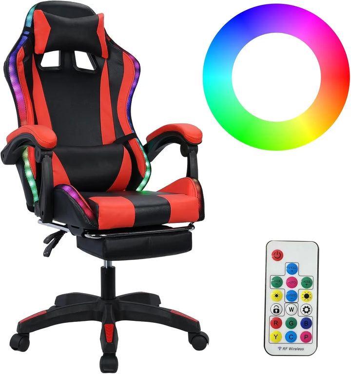 Gaming Chair, Massage Gaming Chair with Compatible Speakers and RGB LED Lights, Ergonomic Computer Gaming Chair  Black & Red