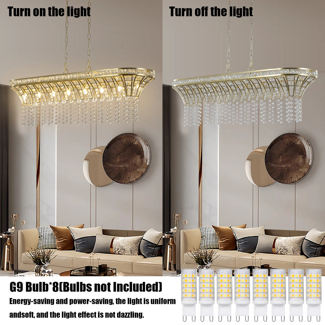 39.4 Inches K9 Crystal Chandeliers 8 Lights Round Adjustable Height Ceiling Lighting Fixture for Bedroom Hallway Bar Kitchen