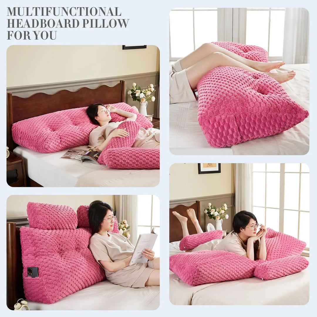 Wedge Headboard Pillow - Bed Wedge Pillow for Headboard Triangular Headboard Pillow with Neck Roll Pillow-Large Bolster Pillow f