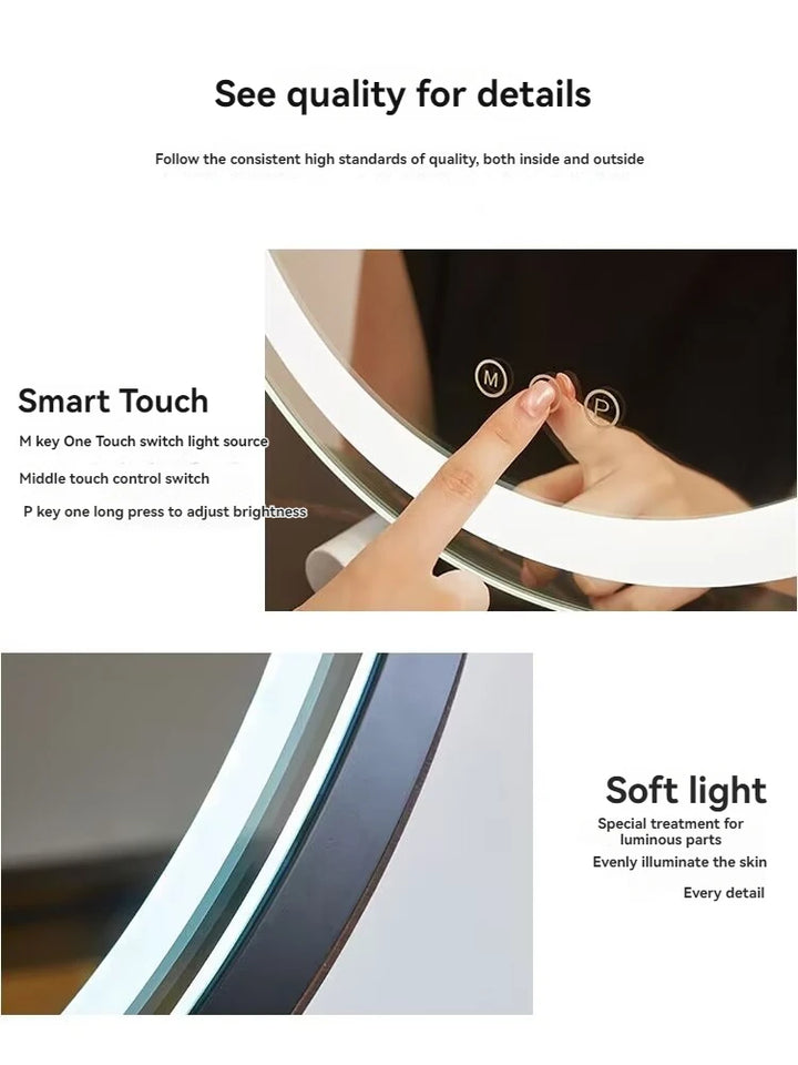 Dressing table mirror, makeup mirror, desktop bedroom, household circular makeup mirror, LED makeup table, makeup mirror