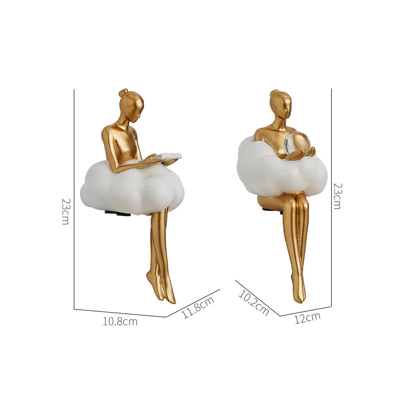 Light Luxury Cloud Girl Golden Ornament Resin Originality Desktop Humanoid Decoration Ballet Sculpture A Living Room For Home